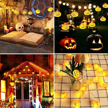 Halloween Pumpkin String Lights with Pumpkin Candy Bucket, 30 LED 16.4Ft, 8 Modes Timer Waterproof Orange Jack-O-Lantern, Outdoor and Indoor Halloween Decorations