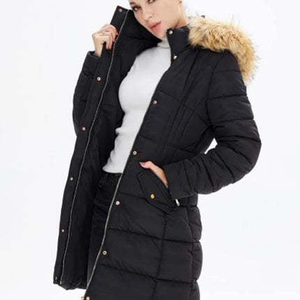 Slim Fit Winter Coats for Women Removable Hood Faux Fur Trim Thicken down Jacket