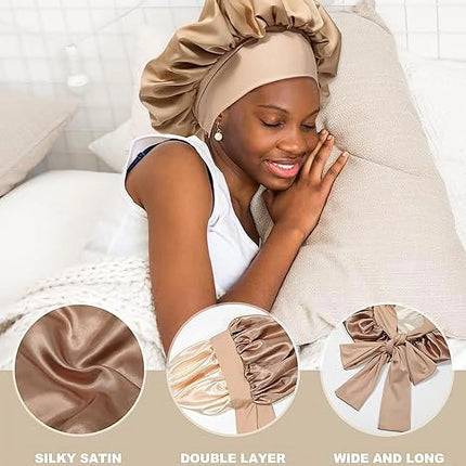 Satin Bonnet Silk Bonnet for Sleeping Silk Sleep Cap Double Layer Hair Bonnet with Elastic Tie Band for Curly Hair Night Cap