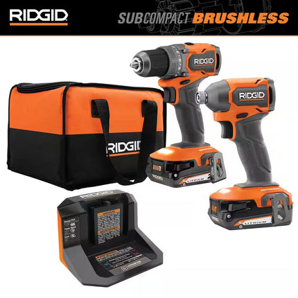 18V Subcompact Brushless 2-Tool Combo Kit with Drill/Driver, Impact Driver, (2) 2.0 Ah Batteries, Charger, and Tool Bag