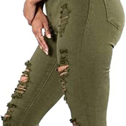 Women'S Ripped Skinny Jeans Stretch Mid Rise Distressed Destroyed Denim Pants