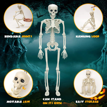 Halloween Skeletons,  26" Full Body Adjustable Skeleton with Movable Joints for Halloween Party Haunted House Outdoor Yard Tree Desk Decor, Holiday Scary Toys Prizes Gifts for Kids