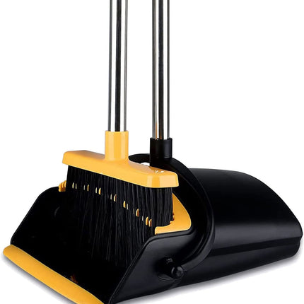 Broom and Dustpan Set for Home,  Dust Pan and Broom Comb, Broom with Dustpan Long Handle, Upright Standing Dustpan Broom Set for Home Room Kitchen Office Lobby Floor Use