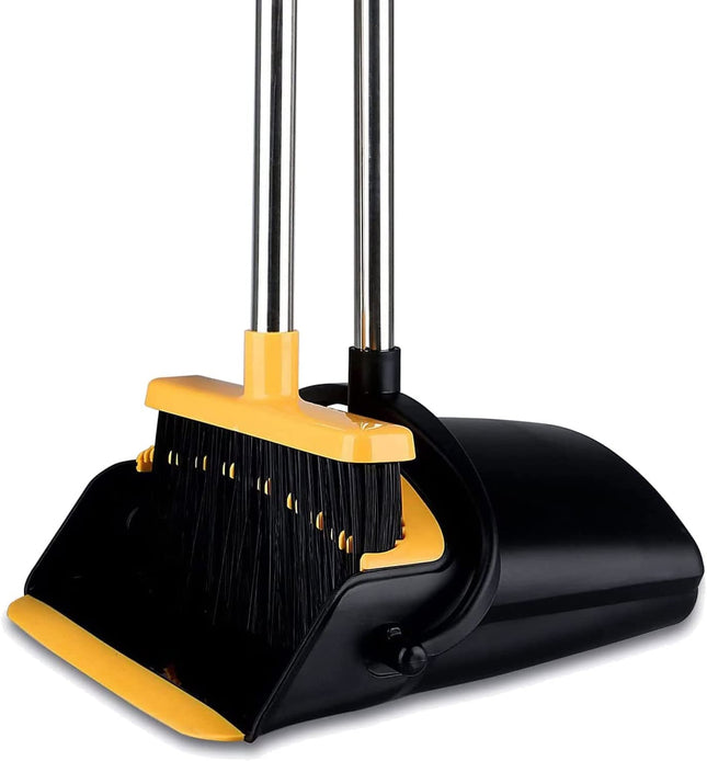 Broom and Dustpan Set for Home,  Dust Pan and Broom Comb, Broom with Dustpan Long Handle, Upright Standing Dustpan Broom Set for Home Room Kitchen Office Lobby Floor Use