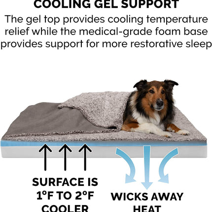 Cooling Gel Dog Bed for Large Dogs W/ Removable Washable Cover, for Dogs up to 95 Lbs - Berber & Suede Blanket Top Mattress - Gray, Jumbo/Xl