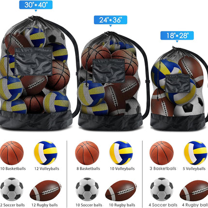 Extra Large Sports Ball Bag Mesh Socce Ball Bag Heavy Duty Drawstring Bags Team Work for Holding Basketball, Volleyball, Baseball, Swimming Gear with Shoulder Strap