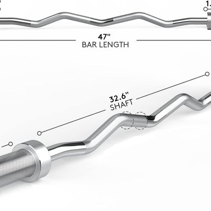 47" Olympic EZ Curl Barbell Bar for 2-Inch Weight Plates for Weight Lifting Bicep Curl, 2 Spring Collars Included (28MM Shaft Diameter)