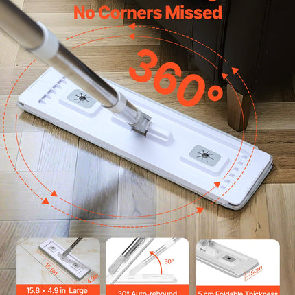 Mop And Bucket With Wringer Set, Wet & Dry Use, Flat Mop And Bucket System With 3 Washable Microfiber Pads, Flat Mop With Stainless Steel Handle, Mop Bucket Set For Hardwood Tile Vinyl