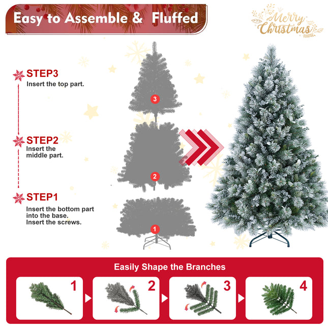 4FT Snow Flocked Christmas Tree Premium Artificial Christmas Tree With 404 Mixed PE Leaves & Tips, Small Realistic Full Pine Unlit Faux Xmas Tree With Snow For Home Office Holiday Decor