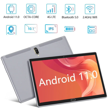 2024 Newest Android 11 Tablet 10.1 Inch, Octa-Core Dual 4G Cellular Tablet 64GB, Wifi, 4G RAM, with Case Mouse Keyboard