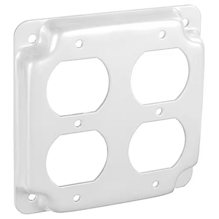 4 In. Steel Metallic, Square Box Cover, 2 Duplex, 1/2 In. Raised (1-Pack)