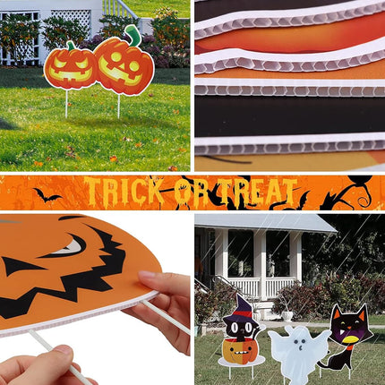 9 Packs Halloween Yard Signs with Stakes,  Halloween Outdoor Lawn Garden Stake Decorations Large Pumpkin Witch Ghost Waterproof Props Trick or Treat Yard Signs for Halloween Yard Lawn Decor