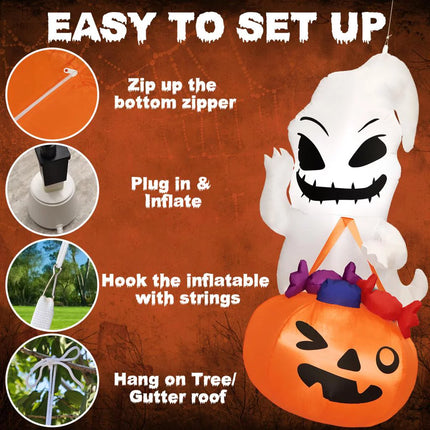 5 Ft Halloween Inflatable Decor,Ghost Holding Trick or Treat Bag,Scary Halloween Inflatable Decorations,Halloween Inflatable Outdoor,Yard Decorations,Halloween Party Decor