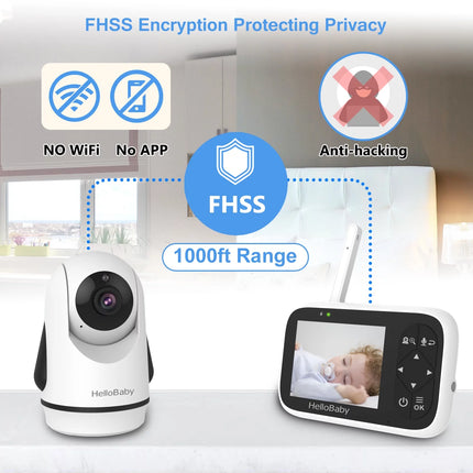 Baby Monitor-Hb6336 with Camera and Audio, 3.2" IPS Color Display, Full Remote Pan Zoom, IR Night Vision, 1000 Ft. Range, Wall Mount, No Wifi Baby Camera Monitor