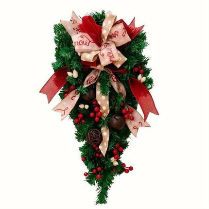 Christmas Candy Cane Wreath Xmas Teardrop Wreath Green Leaves Wreath Wall Hanging Door Garland Front Door Holiday Decoration