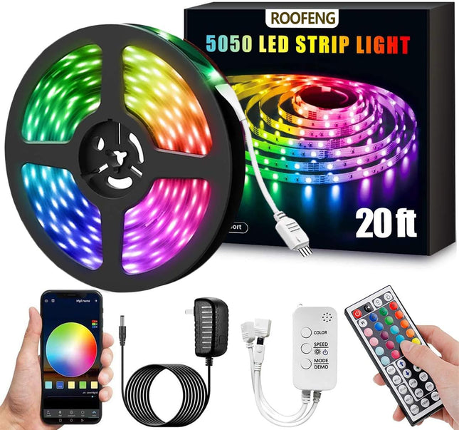 20 Ft LED Lights for Bedroom,Upgraded Led Strip Lights from 16.4Ft to 20Ft with Remote Color Changing LED Strip Lights(App+Ir Remote+Mic+Music Sync)