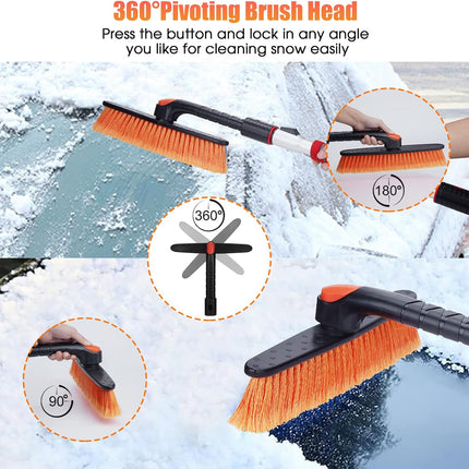 62.4" Extendable Snow Brush and Wider Ice Scraper (4.73" Width) with 360° Pivoting Brush Head, Snow Removal Tool Car Brush with Comfortable Foam Grip for Car Windshield, Trucks, Suvs