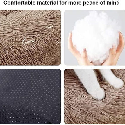 Cat Bed for Indoor Cats,Fluffy Calming Donut Cushion Pet Bed for Small Dogs Kittens,Warming round Cushion Cat Bed Dog Bed for Sleep Improvement-Non-Slip,Machine Washable