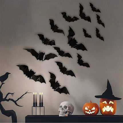 80Pcs 3D Bats Stickers, Halloween Party Supplies Waterproof Scary Bats Wall Decals DIY Home Window Decor, Removable Bats Stickers for Indoor Outdoor Halloween Wall Decorations