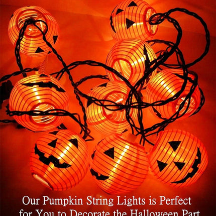 Halloween Pumpkin Lantern String Lights, 8.5Ft Halloween Orange String Lights with 10 Mini Jack-O- Lanterns Pumpkins, Plug in Outdoor Orange Pumpkin Lantern Lights for Halloween Party Decor