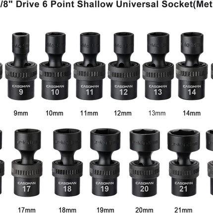 15 PCS 3/8" Drive Standard Universal Impact Socket Set, 6 Point, Metric,8-22Mm