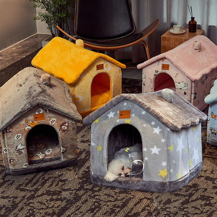 Foldable Dog House Pet Cat Bed Winter Dog Villa Sleep Kennel Removable Nest Warm Enclosed Cave Sofa Pets Supplies