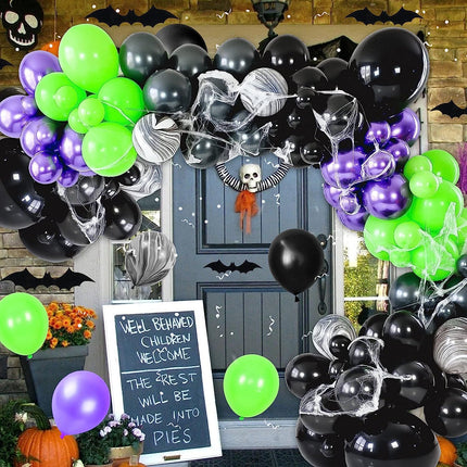 Halloween Balloon Garland, Halloween Balloon Arch Kit with Black Purple Halloween Balloons, Spider Halloween Foil Balloons, Happy Halloween Banner for Halloween Party Decorations