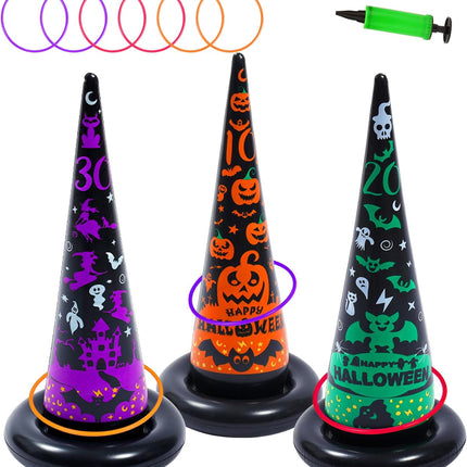 Halloween Party Games, Inflatable Witch Hat Ring Toss Game Halloween Carnival Indoor Outdoor Game Garden Toys for Kids Adults Family Games Supplies