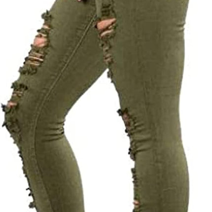 Women'S Ripped Skinny Jeans Stretch Mid Rise Distressed Destroyed Denim Pants