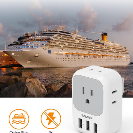 USB Charger Block,  USB Plug Adapter with Electrical 4 Box Splitter 3 USB Wall Charger Ports, Multi Plug Outlet Extender Charging for Cruise, Travel, Office, Dorm Essentials