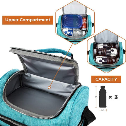 Lunch Box for Men Women, Insulated Large Lunch Bag Adult Work, Double Decker Lunchbox Meal Prep Dual Compartment Leakproof Lunch Cooler,Soft Lunch Tote Boys Girls Kids School, Aqua Turquoise 12L