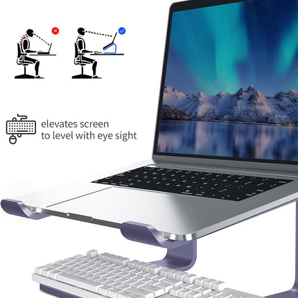 Laptop Stand, Aluminum Computer Riser, Ergonomic Laptops Elevator for Desk, Metal Holder Compatible with 10 to 15.6 Inches Notebook Computer, Purple