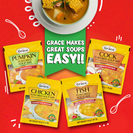 Grace Pumpkin Flavored Soup Mix 1.59oz - 6 Pack Homestyle Jamaican Soup Mix - Great for Caribbean Curry Soup
