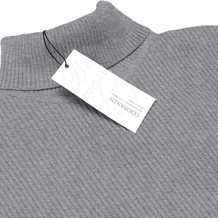 Mens Ribbed Slim Fit Knitted Pullover Casual Turtleneck Sweater