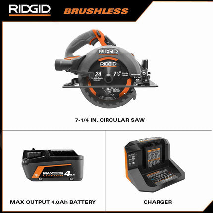 18V Brushless Cordless 7-1/4 In. Circular Saw Kit with 4.0 Ah MAX Output Battery and Charger