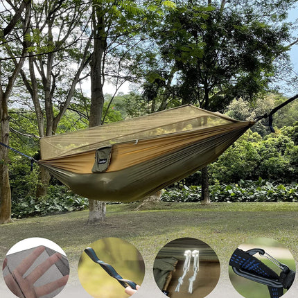 Camping Hammock, Portable Double Hammock with Net, 2 Person Hammock Tent with 2 * 10Ft Straps, Best for Outdoor Hiking Survival Travel