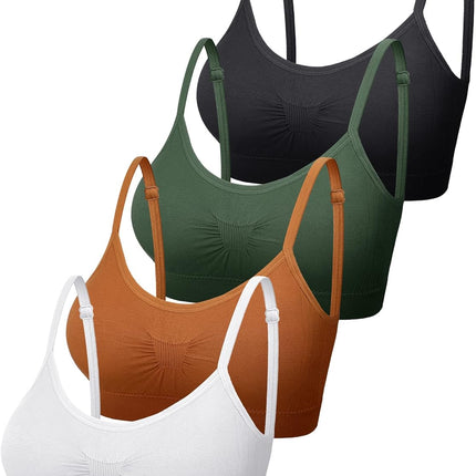 4 Pieces Bralette Neck Cami Bra Wireless Tank Top Bra Sports Bra for Women(Large-X-Large,Black, Dark Green, Brown, White)