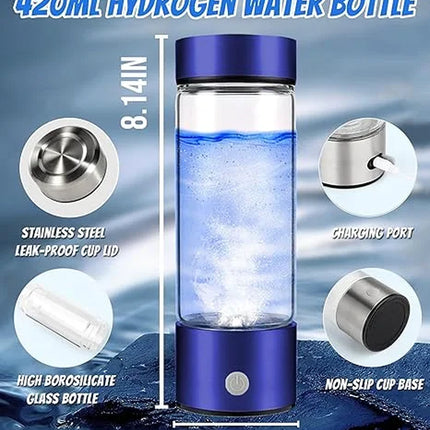 420Ml Hydrogen Water Bottle Generator Hydrogen Water Machine for Home and Office, Blue