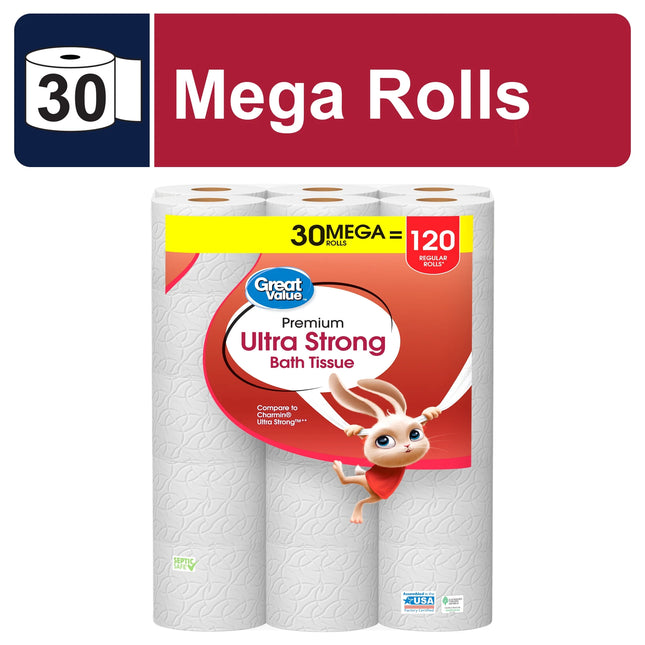 Ultra Strong Toilet Paper, 30 Mega Rolls