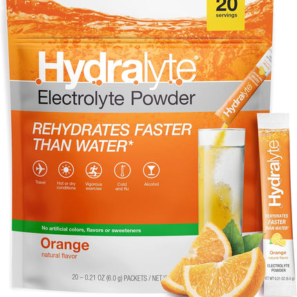 Electrolyte Powder Packets | Orange Hydration Packets | Easy Dissolve Electrolyte Powder for Rehydration Solutions | Low Sugar Hydration Powder Packets | All Natural (8 Oz Serving, 20 Count)