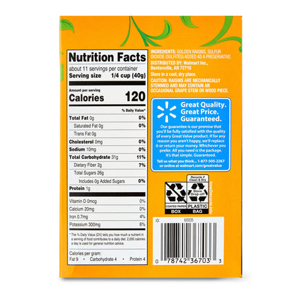 (4 Pack)  Seedless Golden Raisins Carton, 15 Oz (425G)