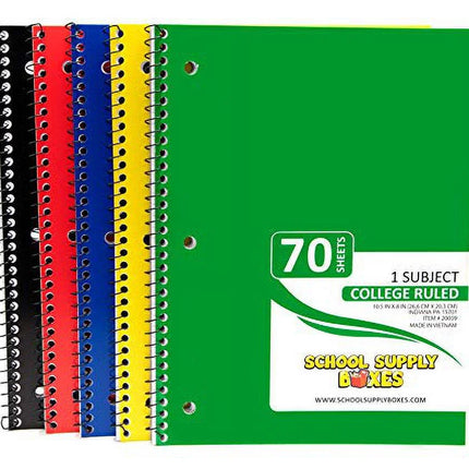 - (5 Pack) College-Ruled Spiral Notebooks