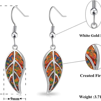 18K White Gold Plated Leaf Opal Dangle Drop Earrings for Women Teen Girls Hypoallergenic Opal Jewelry Gift