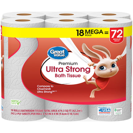 Ultra Strong Toilet Paper, 18 Mega Rolls