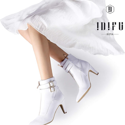 Women'S Buckle Strap Ankle Booties 3 Inch Pointed Toe Zipper Heels Dress Jeans Boots