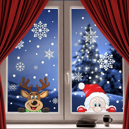 4 Sheets Of Christmas Window Clings For Glass,Santa Claus, Snowflake Wall Stickers, Static Clings, Xmas Window Decorations, Ornaments For New Year, Christmas Holiday Party Room Decorations