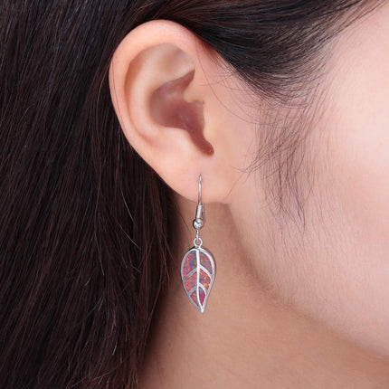 18K White Gold Plated Leaf Opal Dangle Drop Earrings for Women Teen Girls Hypoallergenic Opal Jewelry Gift