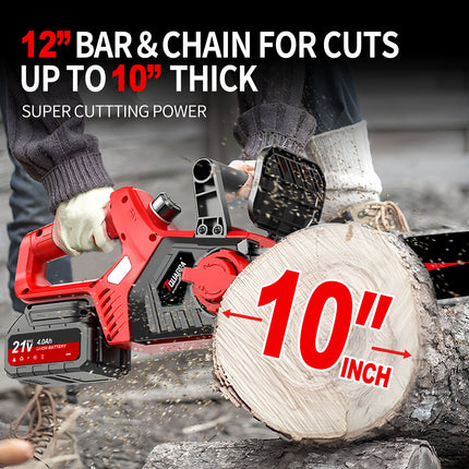 21V Powerful Brushless Chainsaw Ultimate Cordless Power Chain Saw For Wood Cutting, Tree Trimming More Battery Charger Included