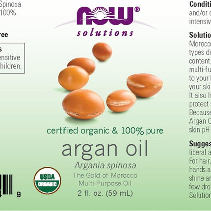 Solutions, Organic Argan Oil, Certified Organic and 100% Pure, "Gold of Morocco" Multi-Purpose Oil, 2-Ounce