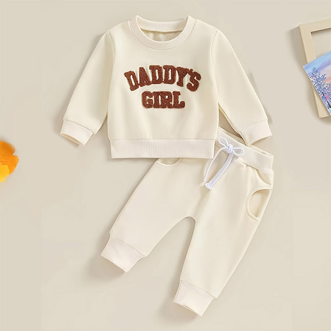 Baby Girl's 2-Piece Letter Print Sweater Set Long Sleeve Pullover And Jogger Pants With Drawstring Waist